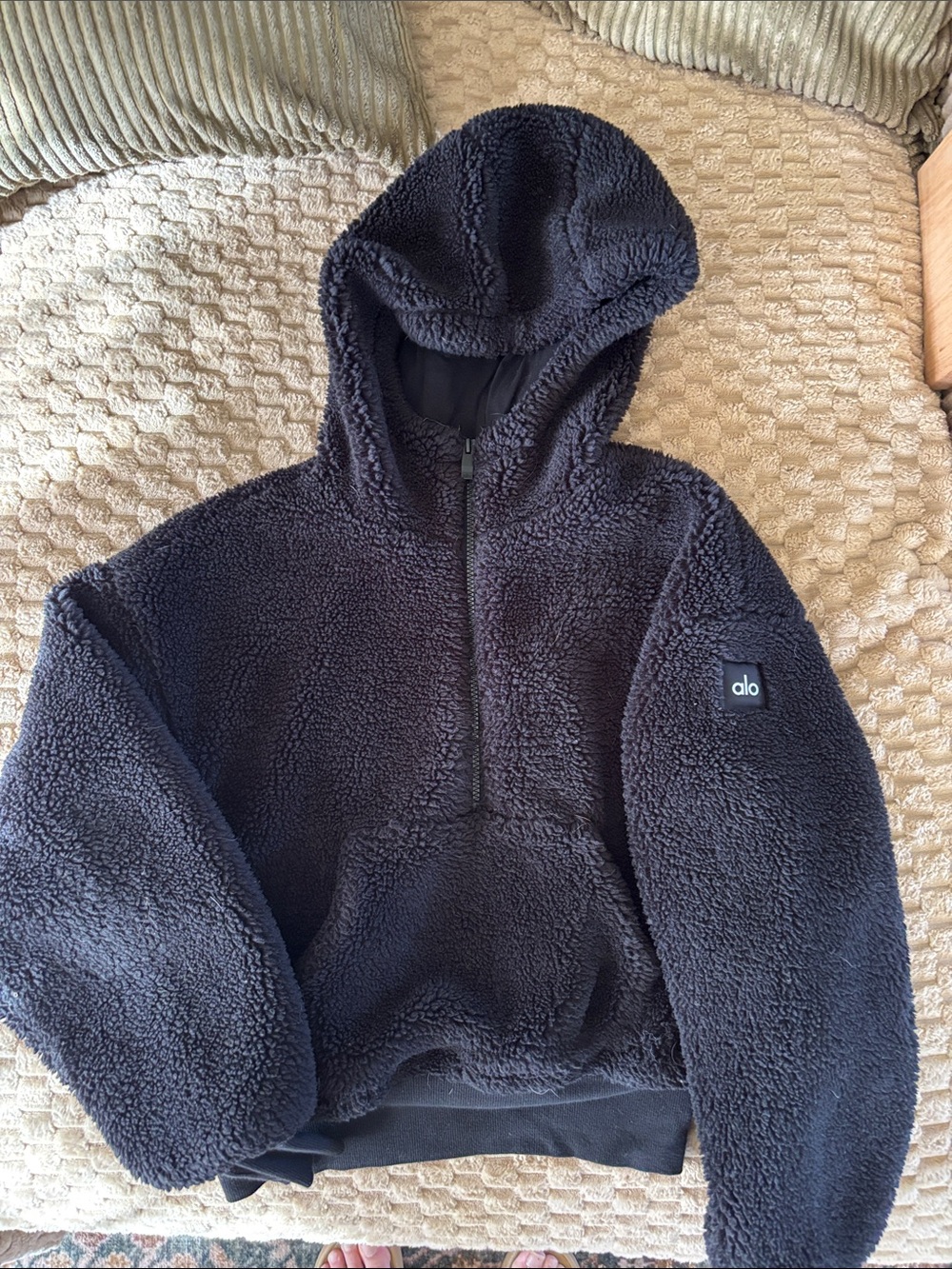 ALO  Black Sherpa Half-Zip Hoodie Jacket